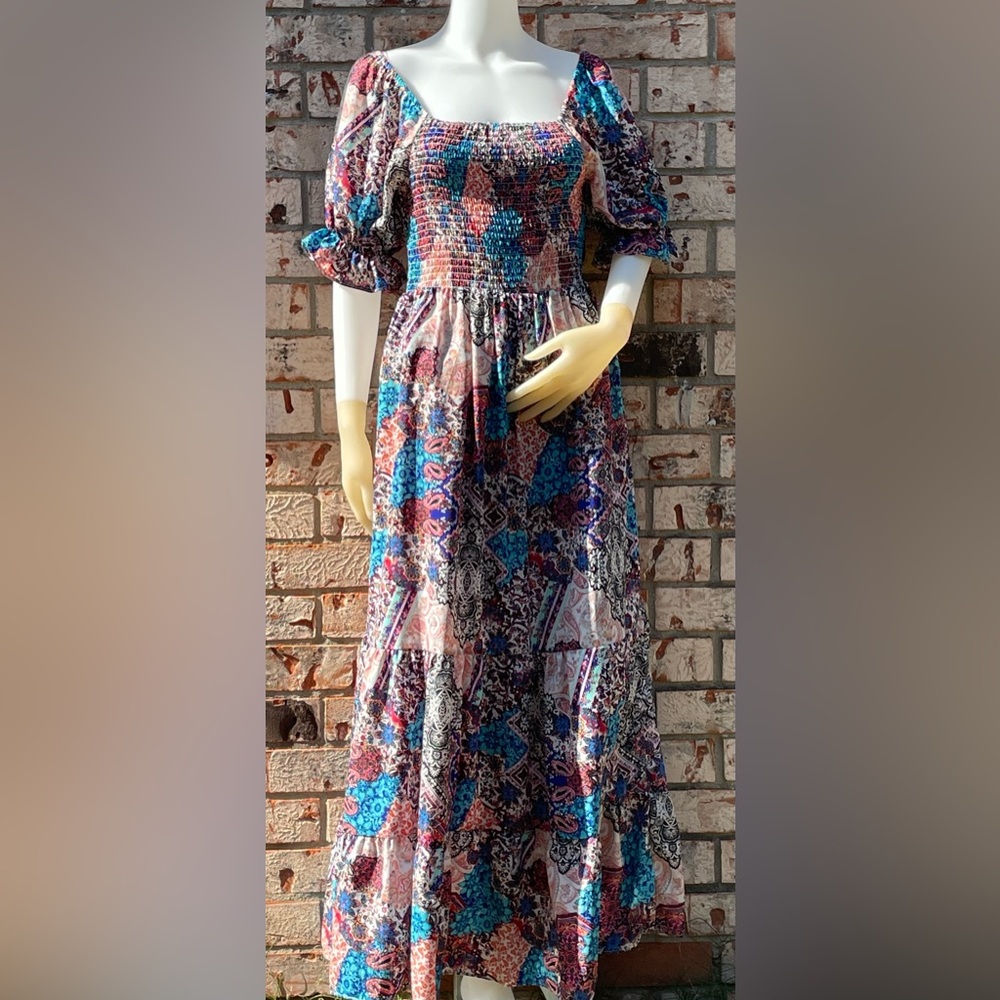 Floral Patchwork Maxi Dress Bridgerton style